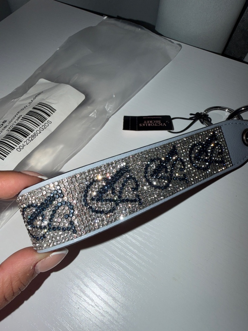 Victoria's Secret Silver Gray Crystal Heart Wristlet Key Fob - Picture 3 of 4